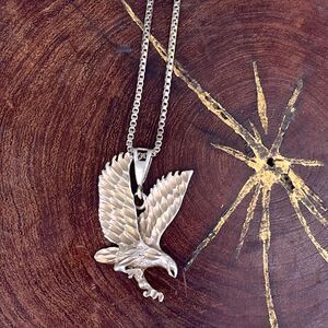 Sterling Silver Eagle Necklace Pendant on Box Chain Bird Jewelry